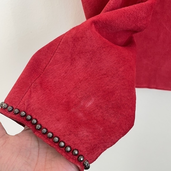 Double D Ranch Coral red embellished suede leather jacket M - Picture 5 of 12